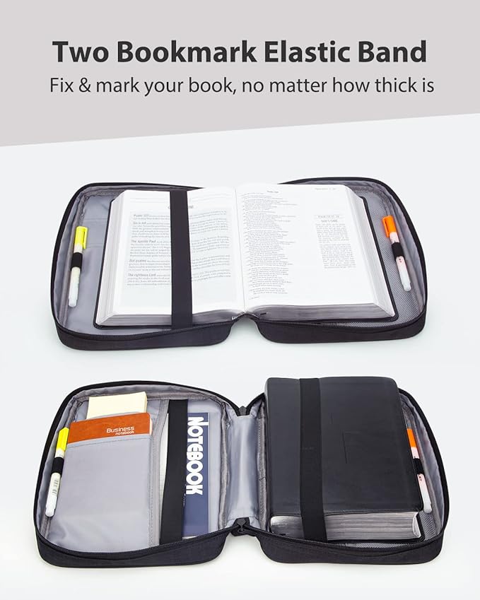 Bible Covers for Men & Women, Bible Case Carrying Church Bag with Book Stand, Bible Bag with Handle, Zipper and Multi-Pockets for Scripture Study Bible Protector