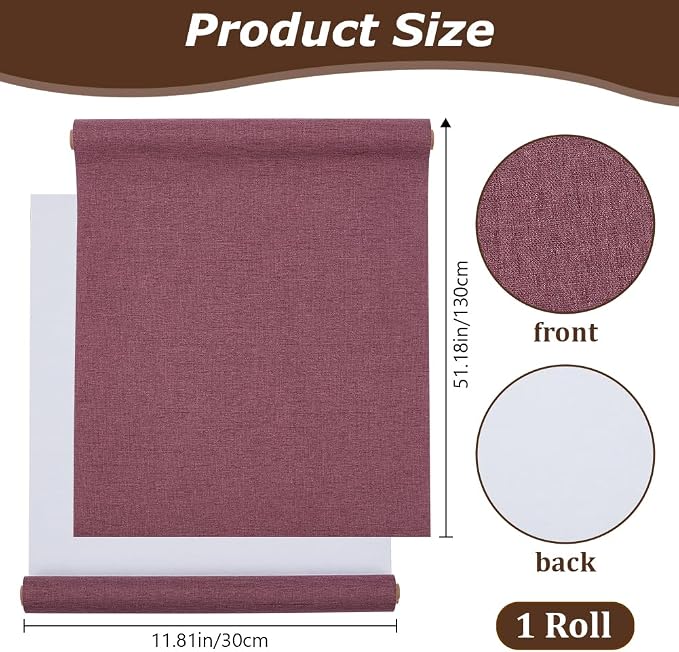 CRASPIRE 51x11.8 Inch Dark Reddish Purple Book Cloth Paper Backed for Book Cover Binding Weave Linen Fabric Surface Protector Book Binding Cloth for Adult Scrapbooking Album DIY Crafts
