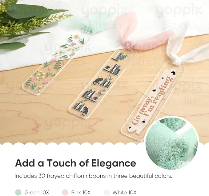YOPPIX 30 Pieces Acrylic Bookmark Blanks- 2mm Thicken Clear Acrylic Bookmarks with 30 Pcs Ribbon for Reading Lovers DIY Crafts Presents, Graduation Back to School Presents