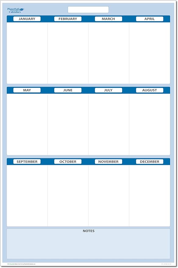 Sky Blue 12-Section Objective Planner: Vertical 36"x 24", Jan-Dec. Complete with Dry-Erase Marker, Eraser & 200 Sticky Notes