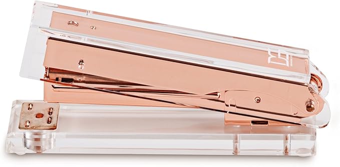 Rose Gold Desk Accessories Acrylic Stapler by DS DRAYMOND STORY - Full Sets Golden Desktop Stationery - Unique Gift Package