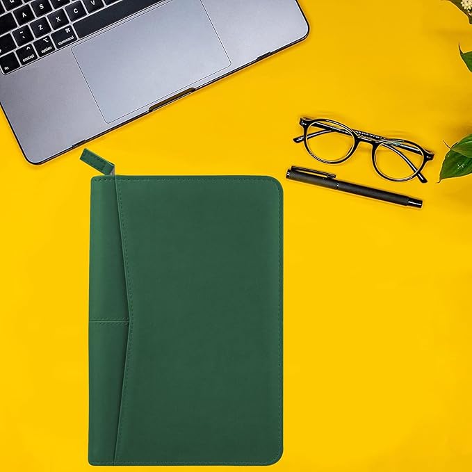 Junior Padfolio/Resume Portfolio Binder with Refillable Lined Notepad, A5 Padfolio Folder, Business Portfolio, Multi-Function Case, A5 Writing Pad Included, Dark Green