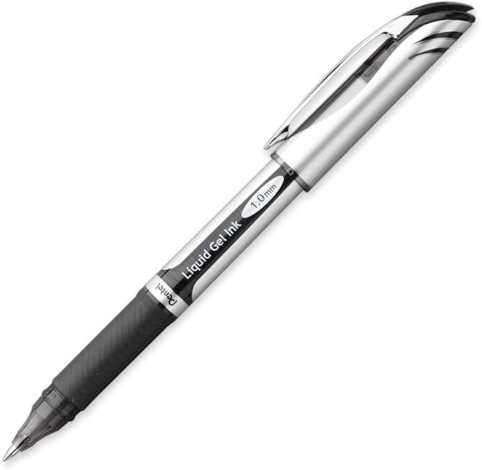 Pentel ENER-GEL Deluxe Liquid Gel Pen, Bold Line, Metal Tip, Black Ink, Box of 12 (BL60-A)