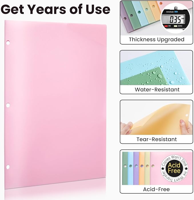 Sooez 2-Pocket Folders, Plastic Folders with Pockets 3 Hole Punched, 1 Pack Pockets Folder for 3 Ring Binder with Labels, Heavy Duty Binder Folder for Document, Letter Size File Folder,Dark Green