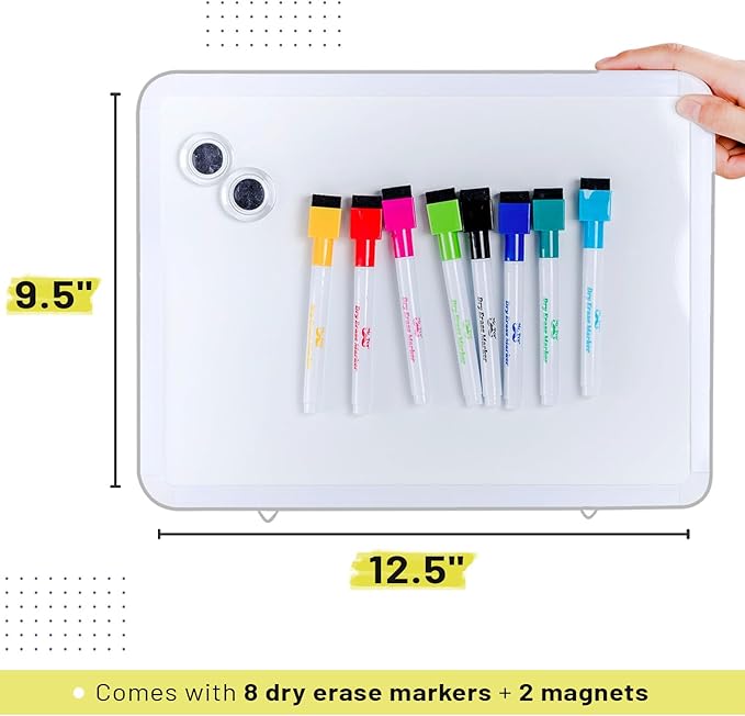 Mr. Pen- Small Dry Erase Board, 12.5x9.5 Inches, Whiteboard with 8 Fine Point Dry Erase Markers and 2 Board Magnets, Magnetic Small White Board for Students, Home, Office and Classroom