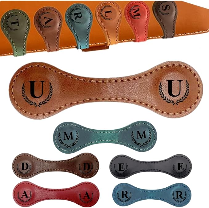 Personalized Magnetic Leather Bookmark, 26 Letter Initial Bookmarks, Multi-Functional for Women, Teachers, Book Lovers (U, Light Brown)
