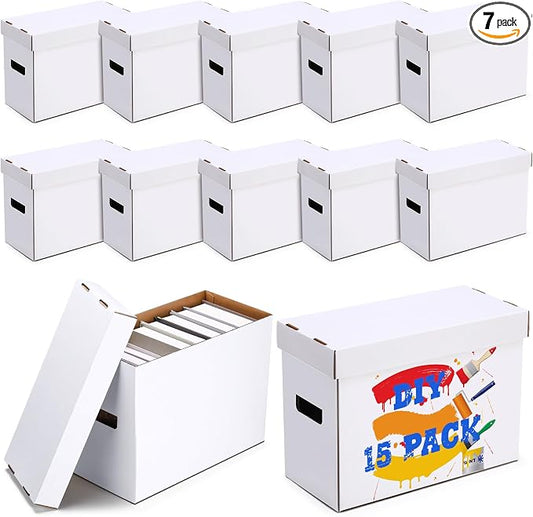 Fuyoooo 7 Pack Comic Book Storage Boxes, Holds 150-175 Comics, 15.4 x 7.5 x 11.4 Inch Stackable Comic Short Bin Organizer Cardboard Box for Collapsible Magazine Book Collecting Supplies