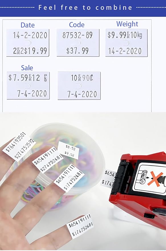 2-Line 20-Digit Price Gun,Pricing Tag Labeler w/ 1500 Orange 5300 White Labels 3 Ink Rolls Kit,Date Code Tagging Stickers Machine for Retail Garage Sale,Clothes Label Applicator (Plus)