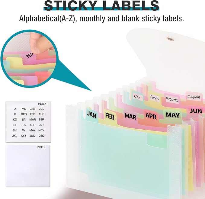H4D Coupon Receipt Holder, 13 Pocket Accordion File Organizer, 7x4.5 Inches, Colored
