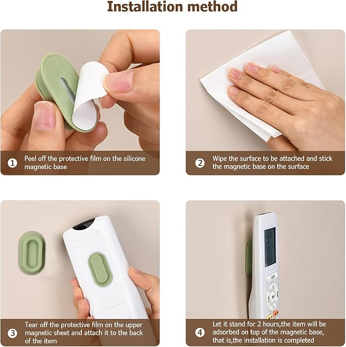 XYOFUN Magnetic Remote Control Holder Wall Mount - 4 Pcs No Drill Self-Adhesive Organizer for Air Conditioner & TV Remotes, Storage Caddy for Televisions Backside - Pink&Green
