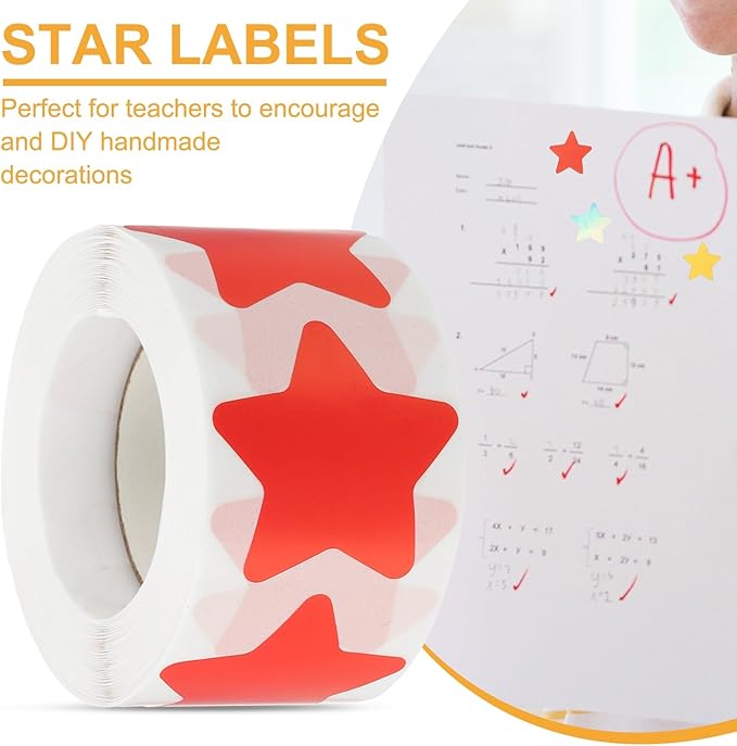 PATIKIL Star Stickers Roll 1.5", 500 Pcs Self-Adhesive Reward Stickers for Classroom Teacher Supplies and DIY Craft, Red