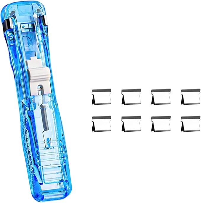 Portable Binder Clip Stapler, Includes 150 Reusable Clips, Push Clip Staplers, Mini Push Stapler Clamp Staplers for Desktop Document Home School Desk Office (C#)