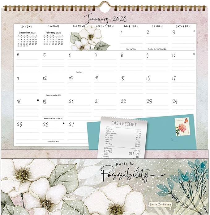 WSBL Country Pleasures 2026 Note Nook Wall Calendar – 12-Month Organizer Calendar with Built-In Storage Pockets, Americana Country Art by Joy Hall, 12"× 12.125"