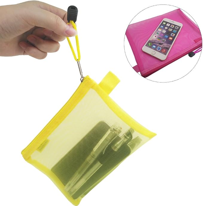 8 Pcs Zipper Mesh File Bags Folder Document Pockets with Bill B5 A5 A6 Size, AFUNTA 4 Color 4 Size Nylon Pencil Case Cosmetic Storage Office Pouch Holder- Orange, Yellow, Green, Rose Red