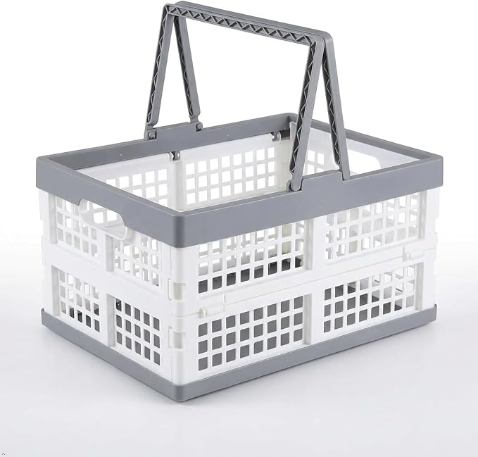 2-Pack Plastic Foldable Storage Crates with Handles,15 L Plastic Collapsible Storage Shopping Crates