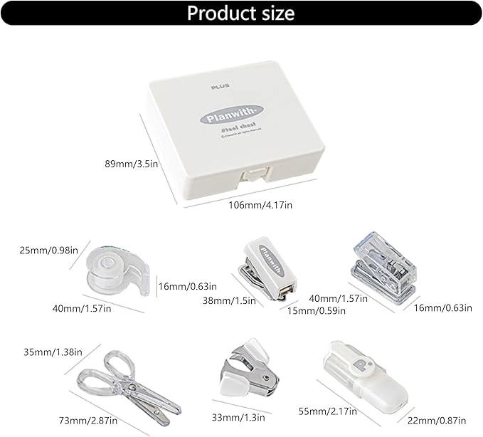 8Pcs Supplies Set Includes Hole Puncher Stapler Staple Scissors Staple Remover Marker Tape Packed in Storage Case Stapler and Paper Clip Set