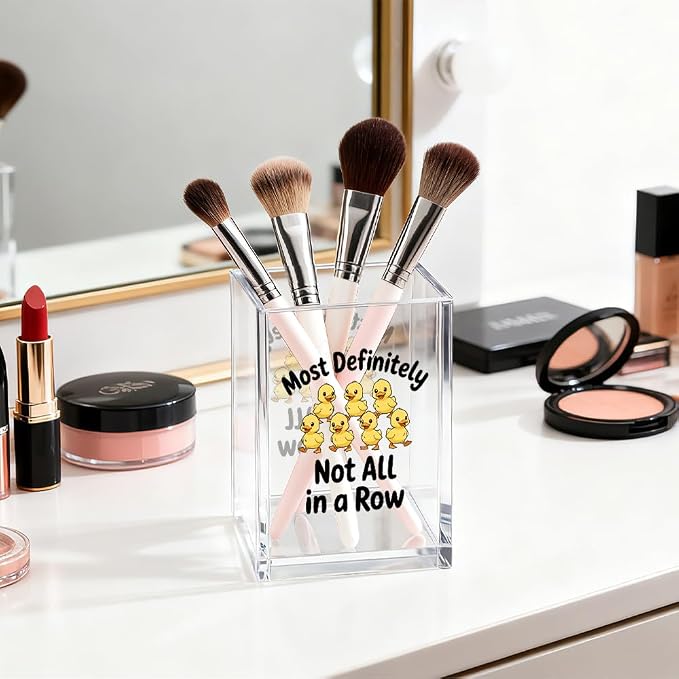 Most Definitely Not All In A Row Acrylic Pen Holder Cosmetic Organizer, Duck Pencil Organizer for Desk Cup, Duck Desk Accessories Office Gifts for Coworker Teacher Classmate Planner Collector