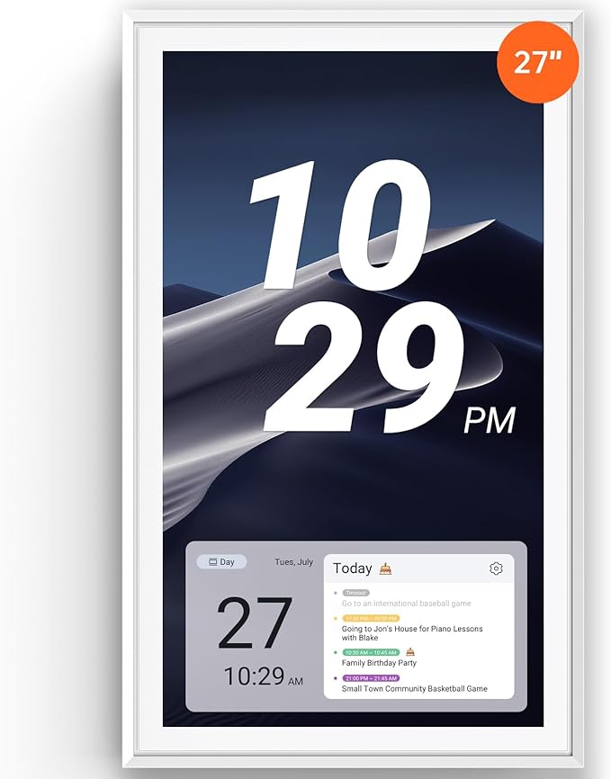 Apolosign 27-inch Digital Calendar : Dual Mode Smart Wall Planner, No Subscription, Install Apps, Sync Calendars, Electronic Touchscreen Interactive Display for Family Schedules, Chore Chart - with Stand (White)