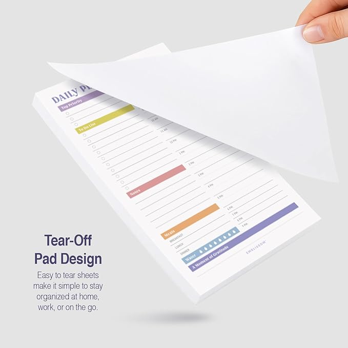 Daily Planner Notepad, 5.5 x 8.5" Tear-Off Pad – 70 Undated Sheets Focus-Enhancing Desktop Organizer with Hourly Schedule, To-Do List for Work, School (White, Colorful, 2 Pack)