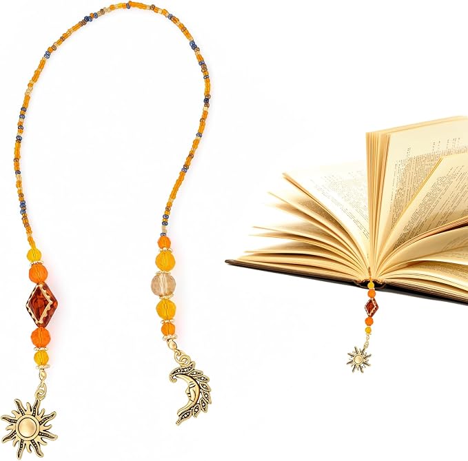 Vintage Bohemian Sun Moon Beaded Bookmark - Y2K Aesthetic Beaded Book Mark for Women & Men, Unique Aesthetic Bookish Gifts for Booklovers Students Teachers