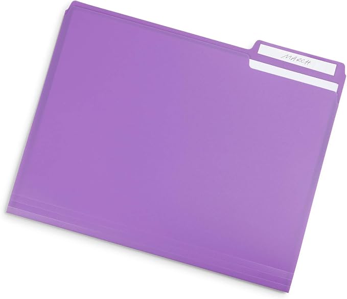 Blue Summit Supplies Plastic File Folders, 1/3 Cut Tab, Heavy Duty Multi Colored Poly Folders, Letter Size, 30 Pack