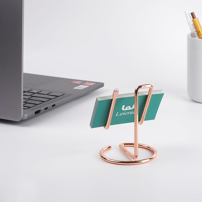 Business Card Holder for Desk, Cute Metal Card Organizers and Office Desk Accessories for Men and Women (Vertical Rose gold)