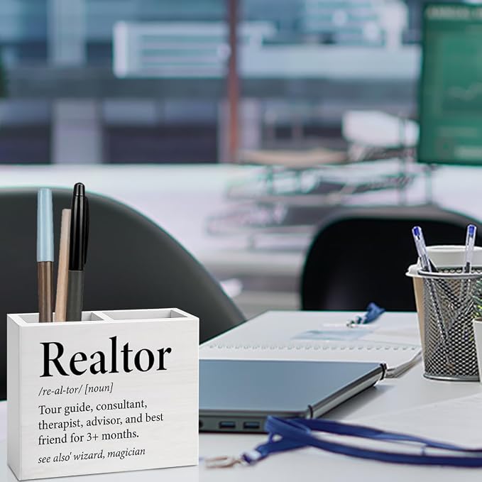 Realtor Gifts Real Estate Agent Gifts Supplies Realtor Wooden Pencil Holder desk decor for Office Home Christmas Birthday Holder2826