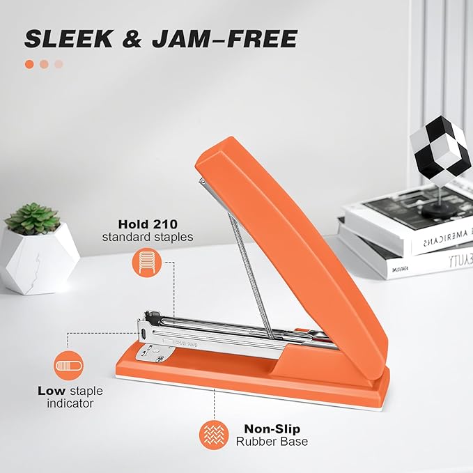 Stapler with 5000 Staples - Office Stapler, 25 Sheet Capacity, Staplers for Desk, Non-Slip, Orange