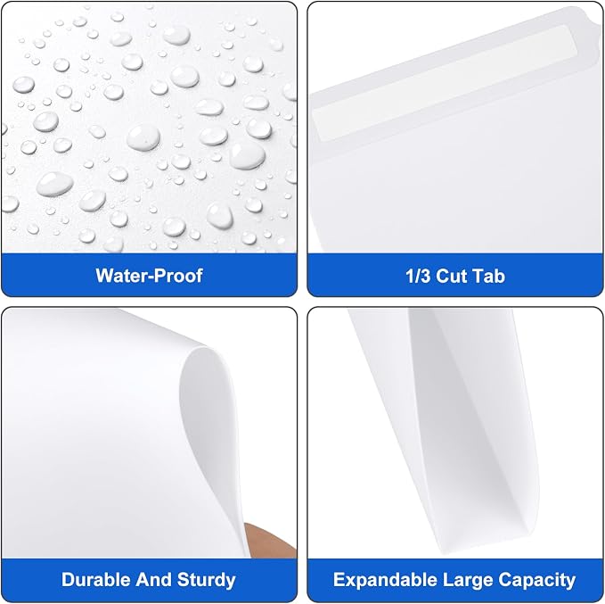 48 Pack Colored Plastic File Folders with Tabs and Sticky Labels 1/3 Cut Tab Manila File Folders Letter Size 8. 5 x 11 Inch for Office Home Organizer Documents(White,Classic)