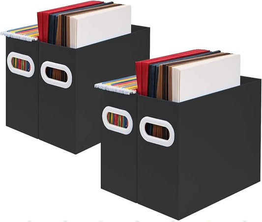 Collapsible File Organizer Box with Handle – Cardboard Hanging File Folder Storage Crate for Desk, Office, School, or Home – Colorful Portable Filing Box, Document Organizer, Magazine Holder