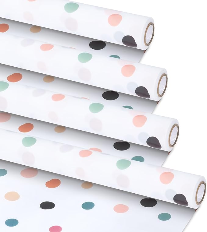 4 Rolls Boho Polka Dots Bulletin Board Paper Roll Non-Woven Bulletin Board Background Reusable Waterproof Poster Fade Resistant Poster for Classroom Decor Wrapping Craft Supplies 15.6 in x 12 Ft