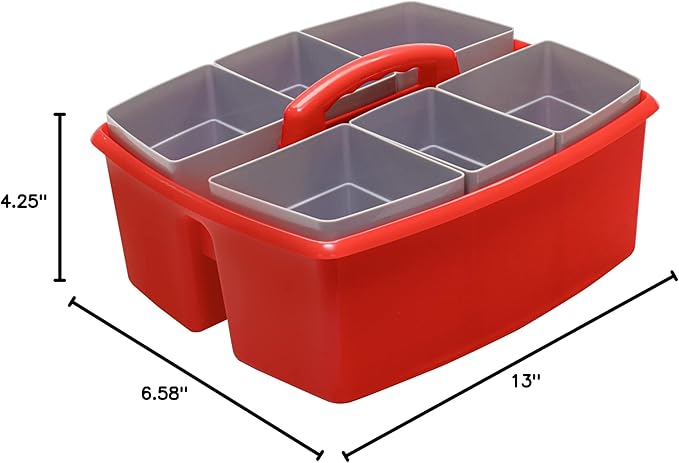 Storex Large Classroom Caddy with Cups, 13 x 11 x 6.575 Inches, Red, Case of 2 (00981U02C) (Pack of 2)