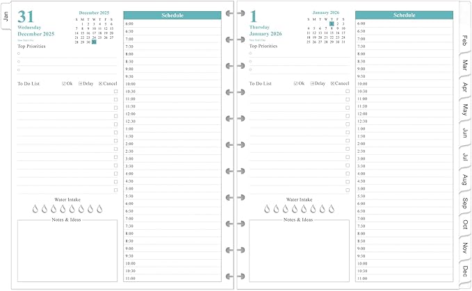 2026 Planner Refills, 11-Disc Discbound One Page Per Day, Daily ＆ Monthly Planner Refill from January 2026 - December 2026, Letter Size, 8.5" x 11"
