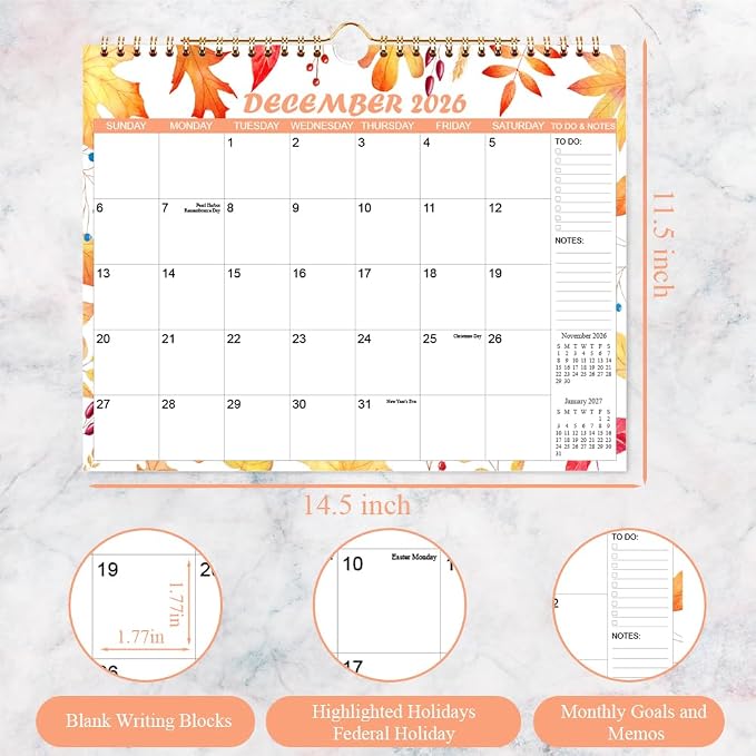 2026-2027 Calendar - Wall Calendar from Apr 2026 to Jun 2027, 15 Monthly Planner with Seasonal Designs for Planning and Organizing for Home or Office, 11.5 x 14.5 In Calendar 2026-2027