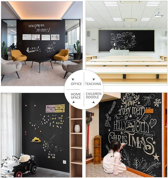 Chalkboard Roll Magnetic Receptive Blackboard Wall Sticker with Chalks, 36" x 24", Non-Adhesive Back Removable Reusable Thick Chalkboard for School Classroom/Office/Home