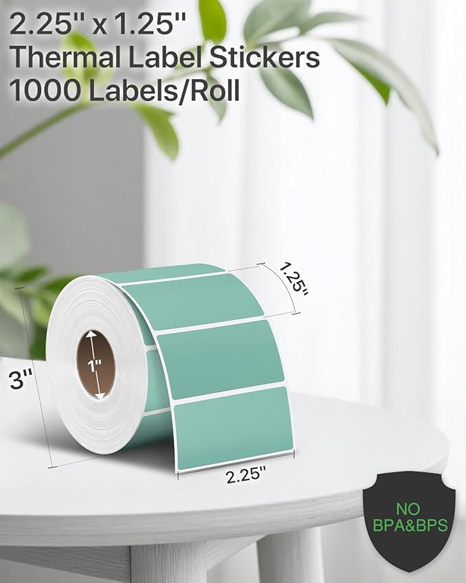 iEager 2.25x1.25 Inch Thermal Labels, Green Durable Thermal Printer Stickers, Self-Adhesive Rectangle Shipping Label Printer Sticker for Barcode, Name, Address, 1000 Labels/Roll