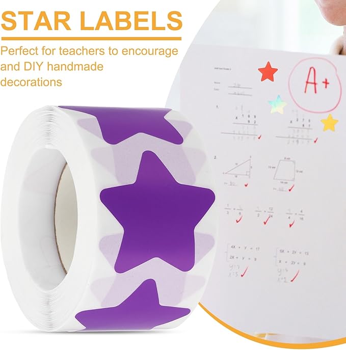 PATIKIL Star Stickers Roll 1.5", 500 Pcs Self-Adhesive Reward Stickers for Classroom Teacher Supplies and DIY Craft, Purple