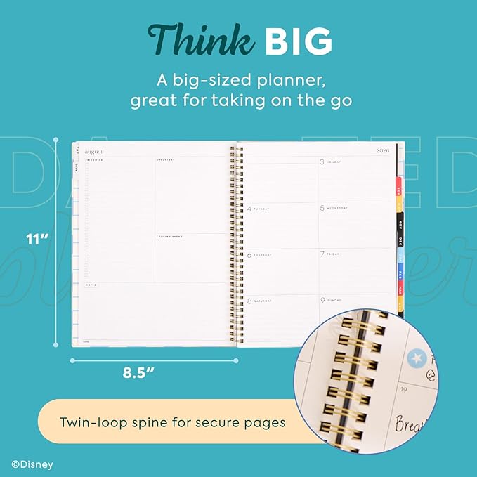 Organized by Happy Planner Disney Dated 12-Month Disc Bound Planner, Jul. 2026–Jun. 2027, Big Size, Dashboard Layout, Twin-Loop Binding, 3 Extra Months, 1 Sticker Sheet, 8.5" x 11", Bright Day Check Mickey