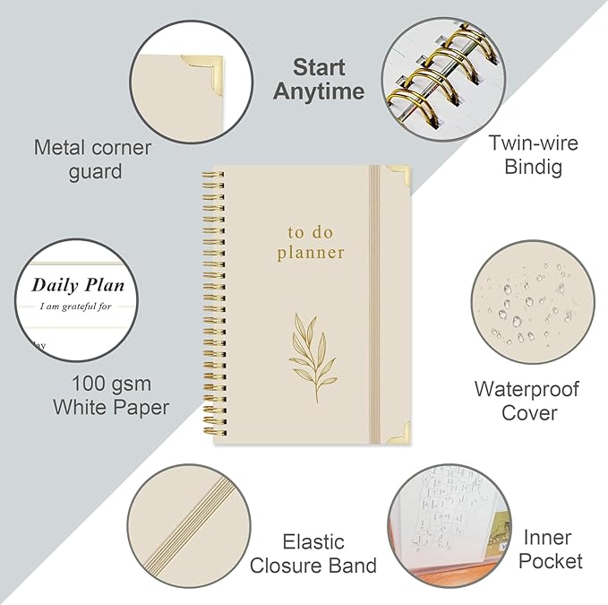 To Do List Notebook - Aesthetic Daily Planner to Easily Organize Your Tasks And Boost Productivity - Undated Planner for School or Office Supplies, 5.8" x 8.5", Beige