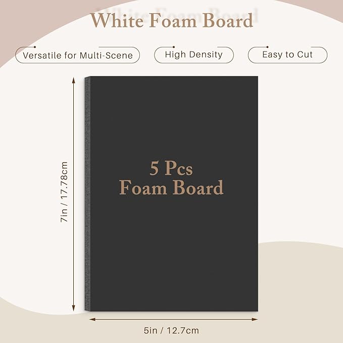 AUEAR, 5 Pack 5x7 Black Foam Boards, Foam Core Poster Board for Display, Mounting, Print, Presentation and Projects, 3/16'' Thick