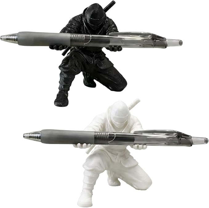 2 PCS Ninja Pen Holder for Desk, Black and White Samurai Pen Holder Desktop Decor, Unique Ninja Warrior Accessories & Desk Organizer for Office Supplies