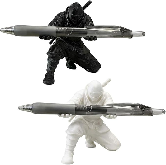 2 PCS Ninja Pen Holder for Desk, Black and White Samurai Pen Holder Desktop Decor, Unique Ninja Warrior Accessories & Desk Organizer for Office Supplies