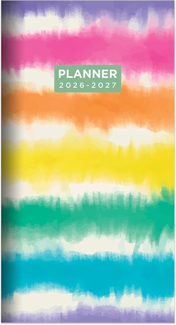 TF Publishing 2026-2027 Tie Dye Small Monthly Pocket Planner with 2 Page Large Calendar Grid and Lined Notes Section - 2 Year Pocket Calendar 2026-2027 Perfect for Purse - 3.5in x 6.5in