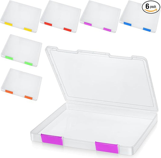 PerKoop 6 Pcs Clear Paper Storage Box A4 Plastic File Box Document Paper Organizer Storage Board Game Project Cases Containers with Buckle for Craft, Magazine(Colorful,12.4 x 9.84 x 1.18 Inches)