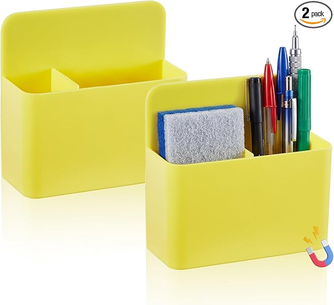 2 Pcs Magnetic Dry Erase Marker Holder Magnetic Pen Holder for Whiteboard Magnet Pencil Storage Organizer for Office Refrigerator Locker Classroom Organization Metal Cabinets (Yellow)