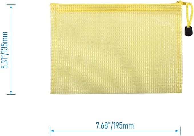 3 Pcs 5.31" x 7.68" B6 Sizes Mesh Zipper Pouch Bags, Mesh Bags with Zipper，Waterproof Clear document pouch for Organization Puzzles Travel, Office, Classroom Organization, B6 Yellow
