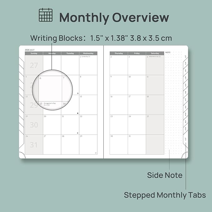 POPRUN Weekly Planner 2026-2027 (Medium 6.5''x 8.5'') Academic Calendar (JUL.26 - JUN.27) Appointment Book with Monthly Tabs, Leather Soft Cover, Inner Pocket, 100 GSM - Cerulean Blue