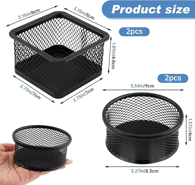 4pcs Paper Clip Holder,Paperclip Holders for Desk, Paper Clip Dispenser, Wire Mesh Paperclip Dish Holders,Papers Clips Organizer Office(black)