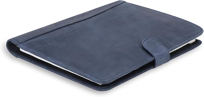 Leather Padfolio Legal Pad Portfolio Organizer | Handmade Executive Notebook Binder | Heavy Duty Full Grain Cow Hide Resume Interview Folio for Men Women, Rustic NoteBook Folder (Blue)