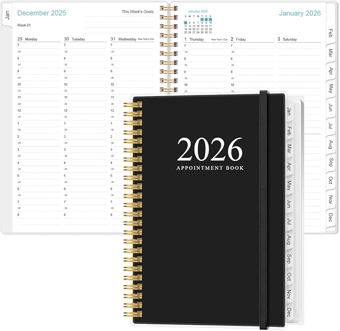 2026 Appointment Book & Planner - 2026 Daily Hourly Planner from January 2026 - December 2026, Weekly Appointment Book with 30-Minute Interval, Medium 6.4" x 8.5", Black